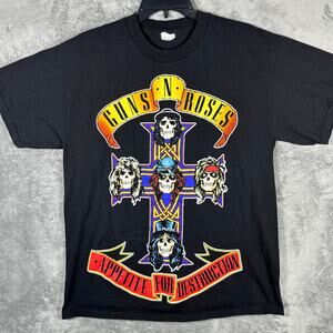 Guns‎ And Roses Shirt Men's L Appetite for Destruction Black Band Black Graphic
